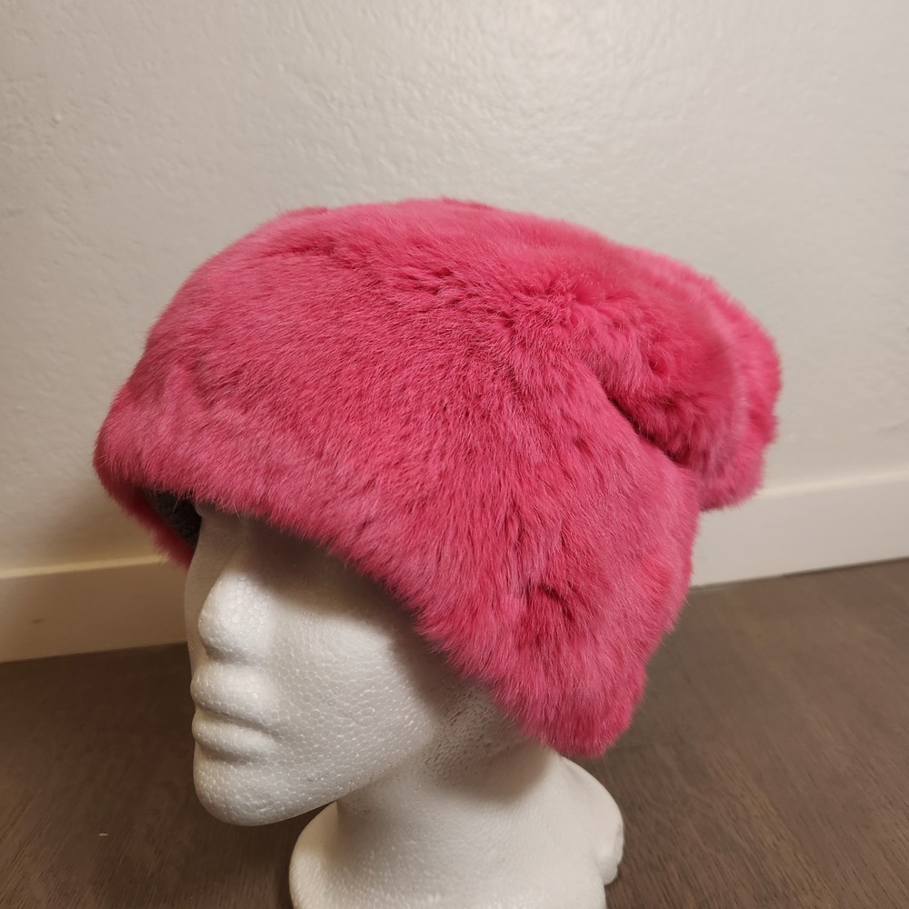 Regina Italy Luxury Hot Pink Fur Cashmere Wool Beanie Hat Designer Italian